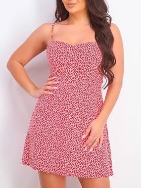 Red Floral Mini Dress Spaghetti Strap A-Line French Connection M
